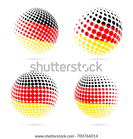 Germany halftone flag set patriotic vector design. 3D halftone sphere in national flag colors isolated on white background.