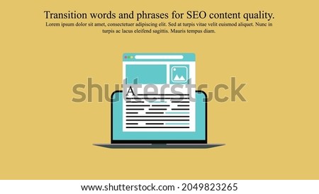 Illustration concept of using transition words and phrases in order to enhance readability and SEO content quality.