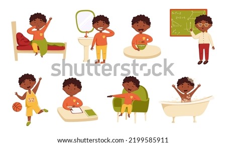 Similar – Image, Stock Photo Cute boy brushing teeth in cozy bathroom