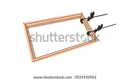 The process of making a wooden frame for a picture. Frame workshop. Working tool for pressing wood. Vector illustration in flat style isolated on a white background