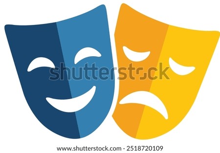 Comedy and Tragedy Masks, Comic and Tragic Vector Icon for Theater or Carnival, Masquerade Mask