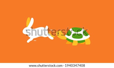 The Hare and the Tortoise vector illustration orange