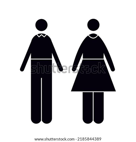 Wc toilet pictogram sign icon. Woman, man figure silhouette lavatory, gents, restroom, washroom wc sign. Funny restroom door signage. Wayfinding information symbols. Vector illustration