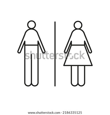 Wc toilet pictogram sign icon. Woman, man figure silhouette lavatory, gents, restroom, washroom wc sign. Simple restroom door signage. Wayfinding information symbols. Vector illustration