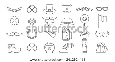 St. Patrick's Day line icons set, irish holiday collection. Outline black vector illustration isolated on white background