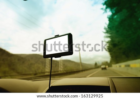 GPS navigation system with empty screen on a car front window