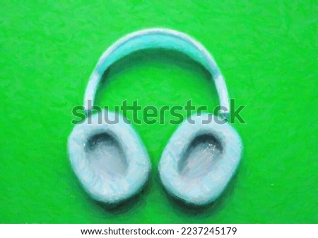 Hand drawn abstract painting on canvas with color texture of Close-up hero object of over-ear headphones in the package box against Fuchsia clean background