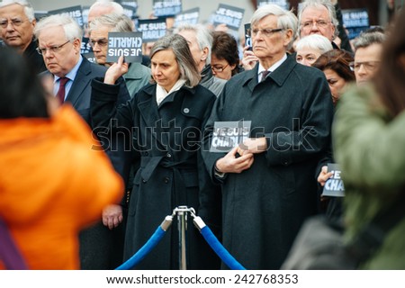 STRASBOURG, FRANCE - JAN 09, 2015: Council of Europe employees and Thorbjorn Jagland - Secretary General of the CE attend to a silent vigil to condemn the  attack at satirical magazine Charlie Hebdo