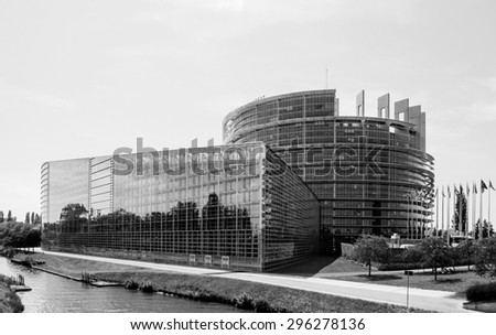 STRASBOURG - JUNE 29: Large facade of the European Parliament in Strasbourg, France on June 29,  2010. The European Parliament ( is the directly elected parliamentary institution of the European Union