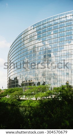 STRASBOURG, FRANCE - JUNE 1, 2012: European Parliament building - lateral view. Strasbourg, Alsace, France.