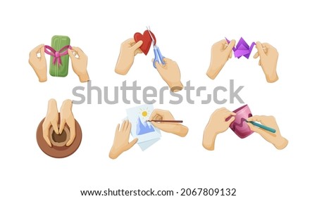 Similar – Image, Stock Photo Set of varnished handmade violins hanged for drying on balcony