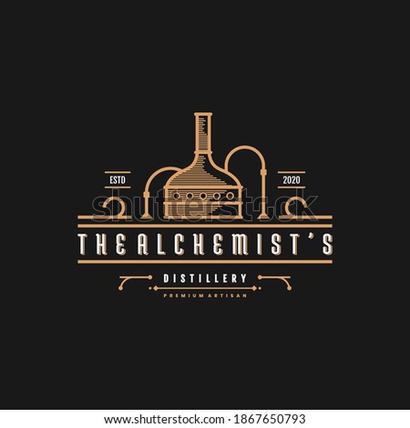 Distillery logo with unique line art style Premium Vector