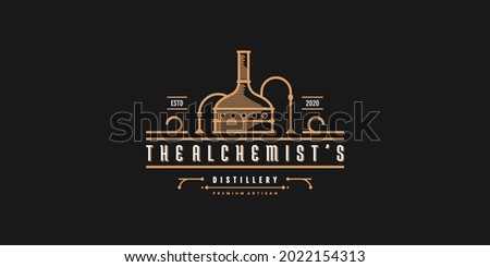 Distillery logo design with cool line art shape Premium vektor