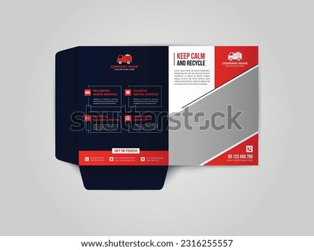 
Junk Removal Company presentation folder design. The layout is for posting information about the company, photo, text. Business Presentation Folder Template