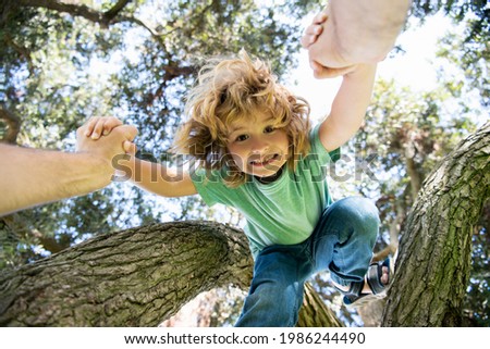 Similar – Image, Stock Photo Climbing a tree Parenting