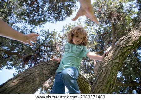 Similar – Image, Stock Photo Climbing a tree Parenting