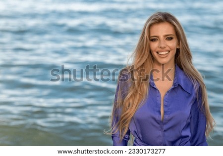 Similar – Image, Stock Photo Tranquil woman at seaside in evening