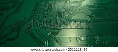 Similar – Image, Stock Photo Electronic circuit board. Semiconductor motherboard circuit board technology. Mainboard of computer. Integrated semiconductor microchip on green circuit board. Hi-tech industry and computer science.