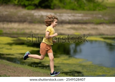 Similar – Image, Stock Photo Sportsman training on backyard and watching tutorial on laptop