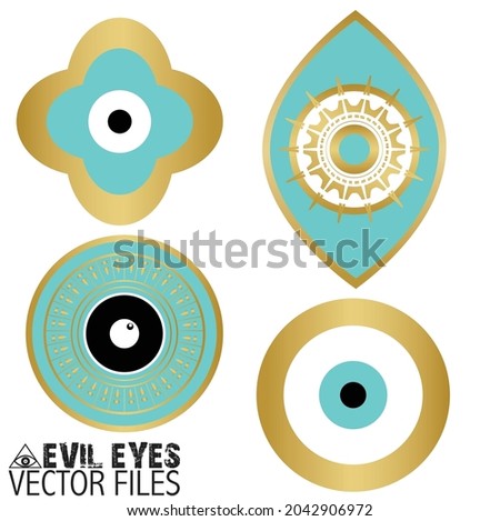 Evil eye vector gold seamless pattern occult symbol, line art collection . Hamsa eye, magic eye, decor element. Blue, white, golden eyes. pattern Fabric, textile , texture wallpaper.