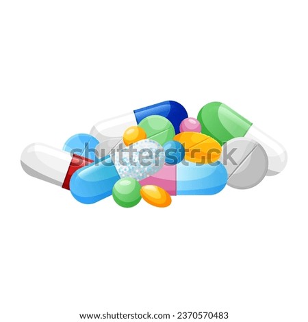 Medicine capsules, tablets and pills. Bunch of drugs - painkillers, vitamins, antibiotics, probiotics. Vector illustration isolated on white background
