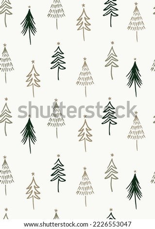 Seamless Vector Pattern With Hand Drawn Christmas Trees On Off-White Background. Ideal For Textile And Fabric Prints Or Wrapping Paper.