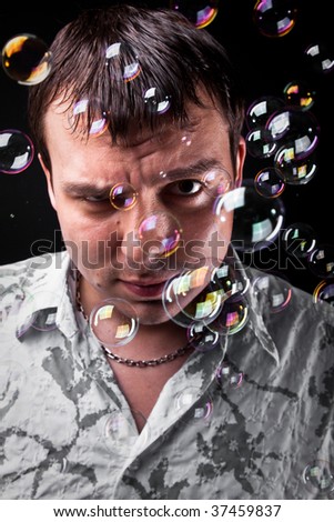 angry man in bubbles