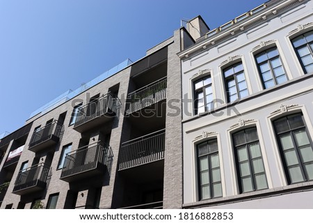 Similar – Image, Stock Photo Renovated old buildings with beautiful facade of light sandstone on the banks of the river Main in Frankfurt am Main in Hesse