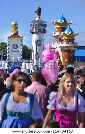MUNICH, GERMANY - OCT 3: street scene at world biggest beer festival \