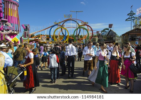 MUNICH, GERMANY - OCT 3: amusement carousel at world biggest beer festival \
