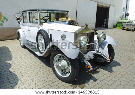 LANDSBERG, GERMANY - JULY 12: Oldtimer rallye for at least 80 years old antique cars with Rolls Royce Phantom 1, built at year 1928, photo taken on July 12, 2013 in Landsberg, Germany