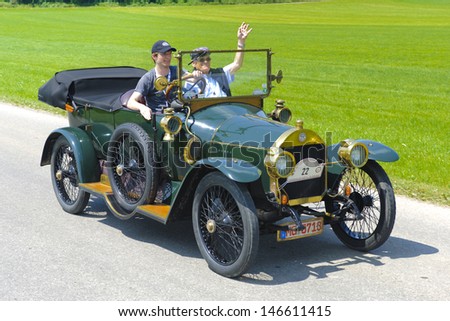 LANDSBERG, GERMANY - JULY 12: Oldtimer rallye for at least 80 years old antique cars withBenz 8/20, built at year 1912, photo taken on July 12, 2013 in Landsberg, Germany