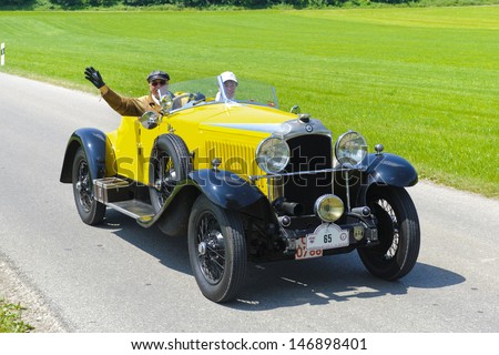 LANDSBERG, GERMANY - JULY 12: Oldtimer rallye for at least 80 years old antique cars with Vauxhall Hurlingham 20/60, built at year 1929, photo taken on July 12, 2013 in Landsberg, Germany
