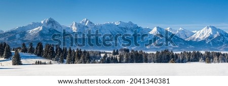 Similar – Image, Stock Photo Lake and mountains. Panorama of Bavarian village Walchensee with Alp Lake Walchensee in Bavarian Prealps in Germany, Europe. View from Herzogstand