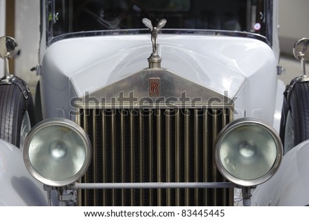 LANDSBERG, GERMANY - JULY 9: Oldtimer rallye for at least 80 years old antique cars with Emily on Rolls Royce Phantom, built at year 1928, photo taken on July 9, 2011 in Landsberg, Germany
