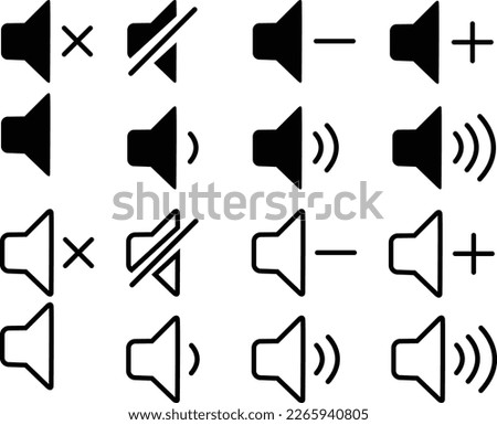Audio speaker. Sound icons set. Vector isolated sound volume up, down or mute control collection. Sound volume control symbol. Audio voices sound icon