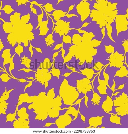 Flat flower drawing. Silhouettes of blooming lilac flowers in vintage style. Elegant seamless botanical pattern made of spring flowers. Nature ornament for textile, fabric, wallpaper, surface design.