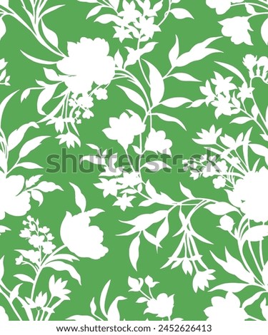 Abstract Hand Drawing Two Colors Victorian Baroque Flowers and Leaves Seamless Vector Pattern Isolated Background Seamless vector floral pattern in Hawaiian style with big flowers