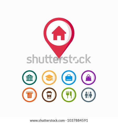 Set of colorful pins placeholder icon, location tag sign, map pointer element icons collection design for web, application interface, or markers on maps, flat icons design. Vector illustration.
