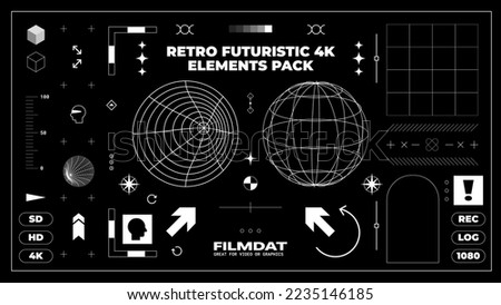 Retro Futuristic Vapor Wave Video Elements and details abstract flat black and white