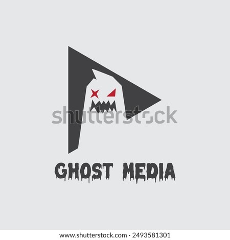 media logo design with a ghost image inside a triangle