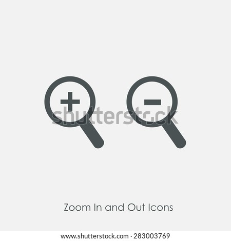 Zoom In and Zoom Out Icons. Simple zoom in, zoom out, magnifier glass icons, symbols. Vector illustration. Magnifying Glass Icon, magnifying glass, search icon, magnifying glass icon vector. ストックフォト © 