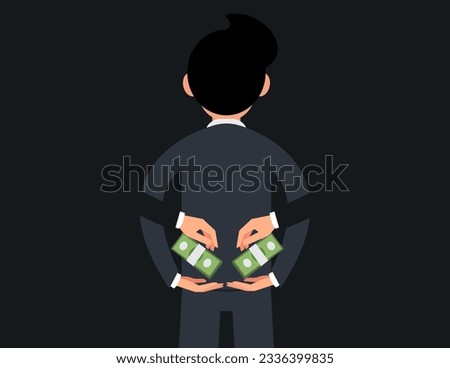 Bribe behind back. Businessman uses two hands to receive bribe from the back. Foto stock © 