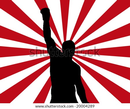 Black silhouette of a boxer on a red and white background
