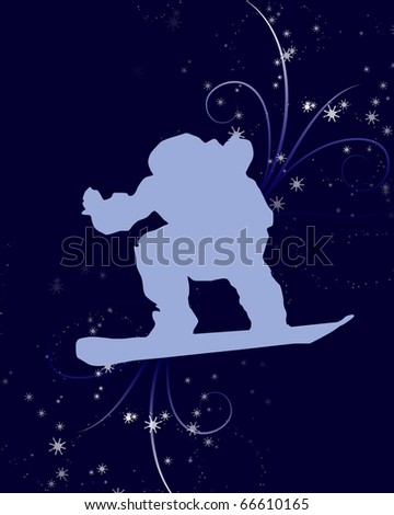 Light blue snowboarder silhouette on a navy background