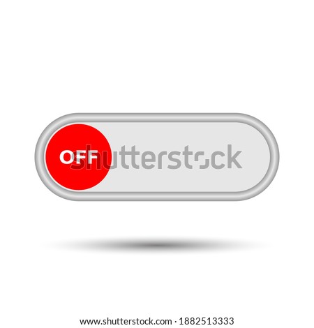On Off switch toggle - slider style power buttons with silver button round in grey background, The on buttons are enclosed in red circle in white background