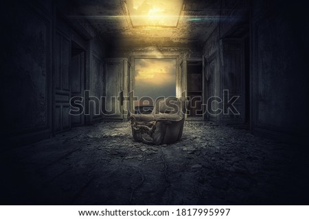 Dramatic Old Room Texture Background with old Chair horror 