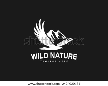 eagle mountain logo vector illustration. falcon with mountain logo template