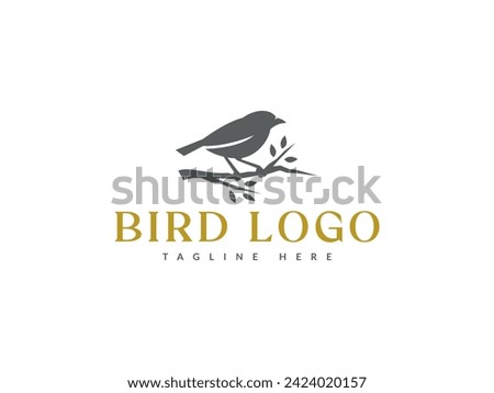 bird logo vector illustration. bird silhouette with tree branches logo template