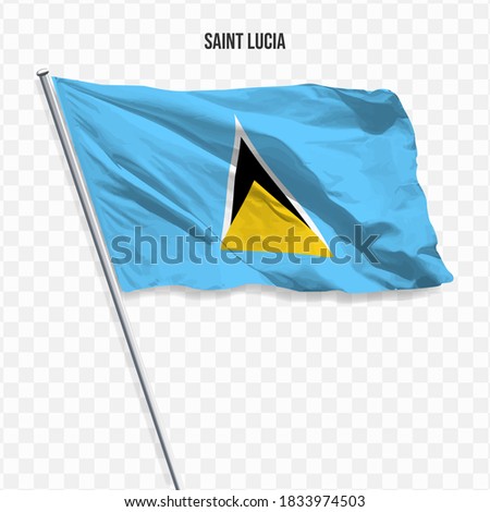 Waving flag of Saint Lucia. Illustration of flag of the American continent on the flagpole. 3d vector icon isolated on transparent background